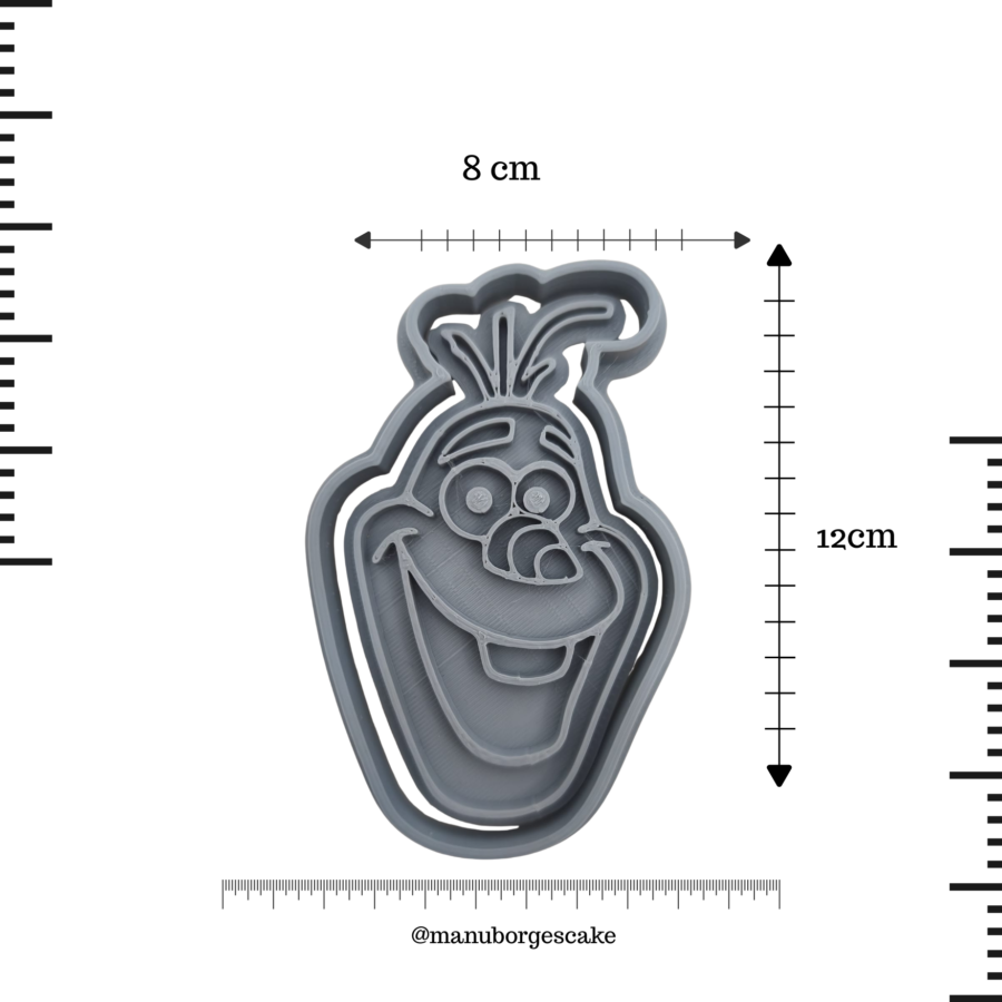 Cortador de bolacha com formato do Olaf do filme Frozen, medindo 12x8 cm
