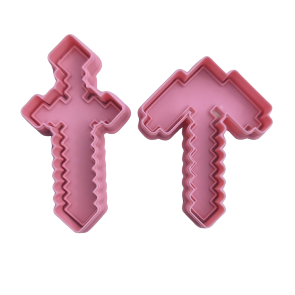 Cortadores de bolacha em formato de picareta e espada do Minecraft com 9x7 cm