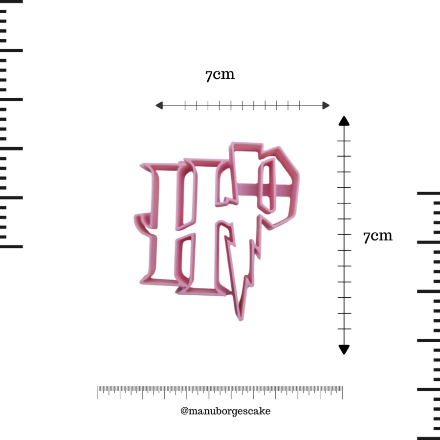 Cortador de bolacha com o logotipo HP do universo Harry Potter, com 7x7 cm