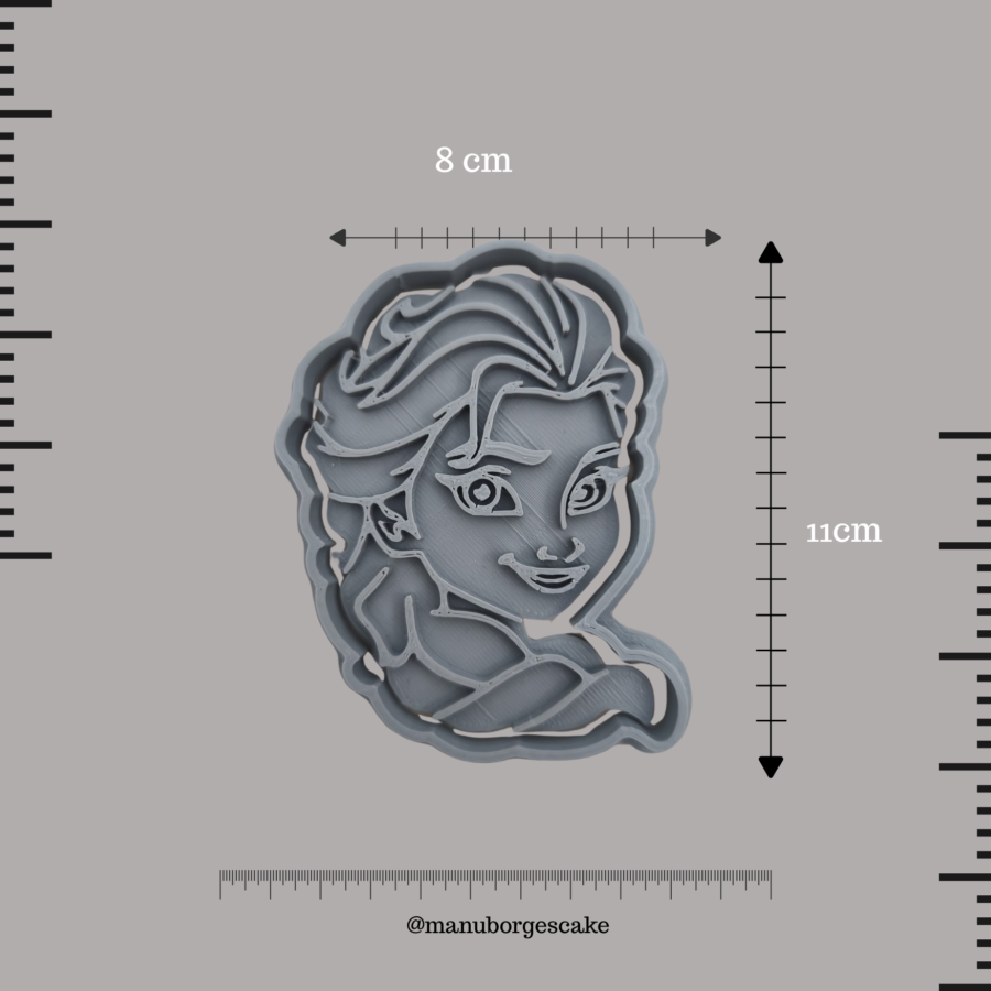 Cortador de bolacha com o rosto da Elsa do filme Frozen, tamanho 11x8 cm, ideal para festas infantis