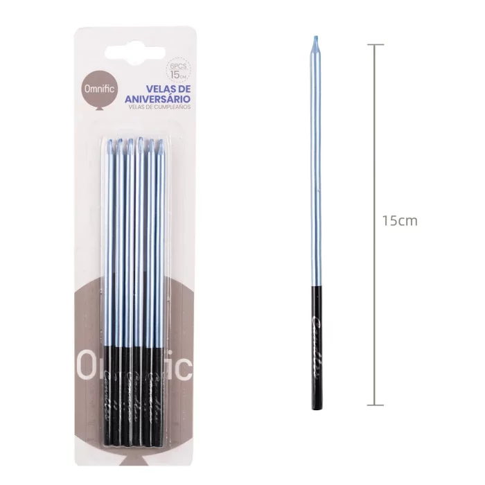 Velas Metalizadas Azuis 6 pcs Conjunto de 6 velas metalizadas azuis 15 cm da Omnific.