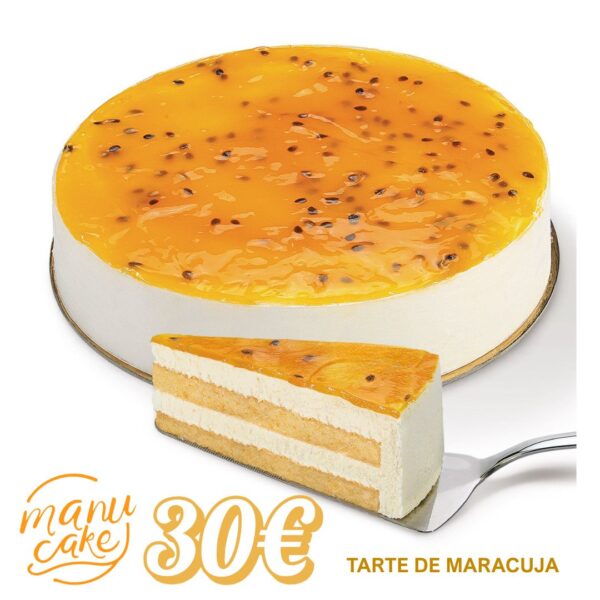 Tarte de Maracujá tropical com bolo fofo, creme suave e cobertura de polpa fresca.