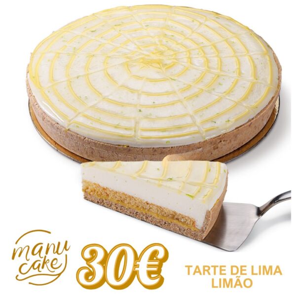 Tarte de Lima Limão fresca com base crocante e creme suave, disponível na Manu Cake Lisboa.