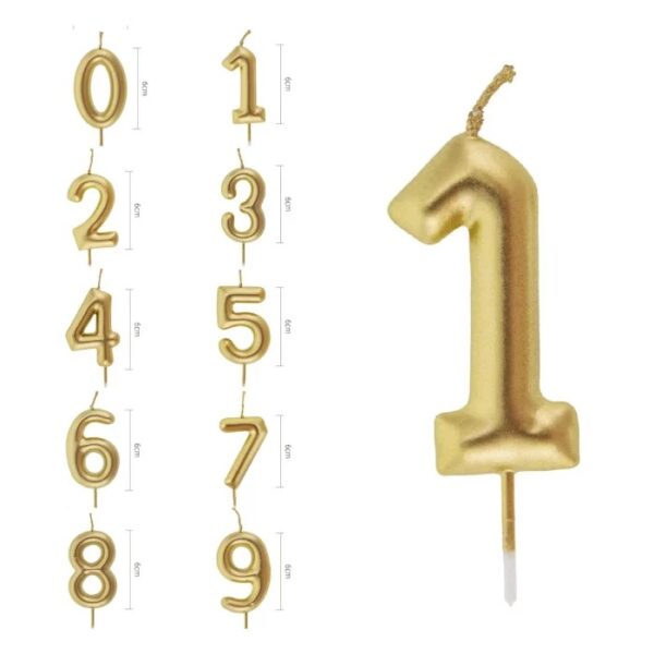 Velas douradas em formato de números 0 a 9 da Omnific para bolos de aniversário.